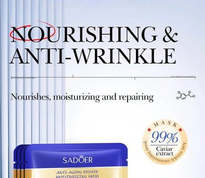 5pcs SADOER Caviar Hyaluronic Acid Moisturizing Facial Masks Brightening Firming Hydrating Face Mask Facial Skin Care Products
