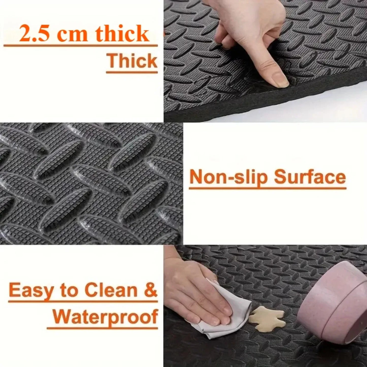 Tapis de gym emboîtable en 8 pièces, 2,5 cm d'épaisseur, antidérapant, absorbant les chocs, lavable, idéal pour le yoga, les salles de sport, les salons, les garages, etc.