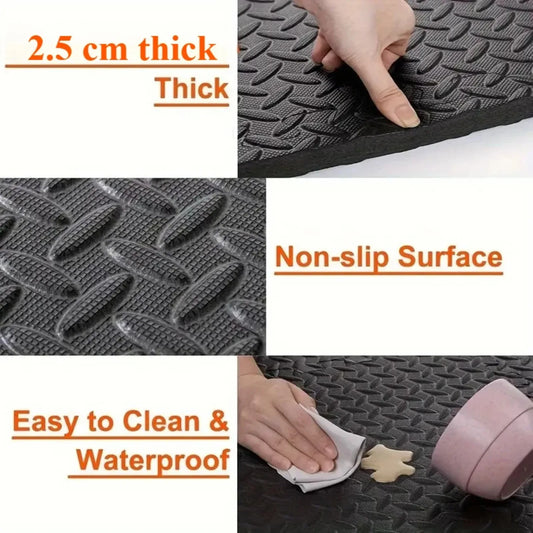 Tapis de gym emboîtable en 8 pièces, 2,5 cm d'épaisseur, antidérapant, absorbant les chocs, lavable, idéal pour le yoga, les salles de sport, les salons, les garages, etc.