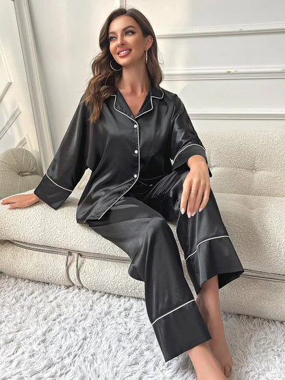 Women's Pajama Set Sleepwear Suit Loungewear Pj Set Satin Long Sleeve Tops With Pants 2 Pieces Pjs Pajamas for Women Pyjama