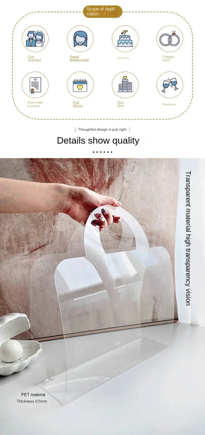 4-20PCS Flower Bag 50 Silk Clear PET Tote Bag Valentine's Day Transparent Gift Bag Simple Internet Popular Flower Packaging Bag