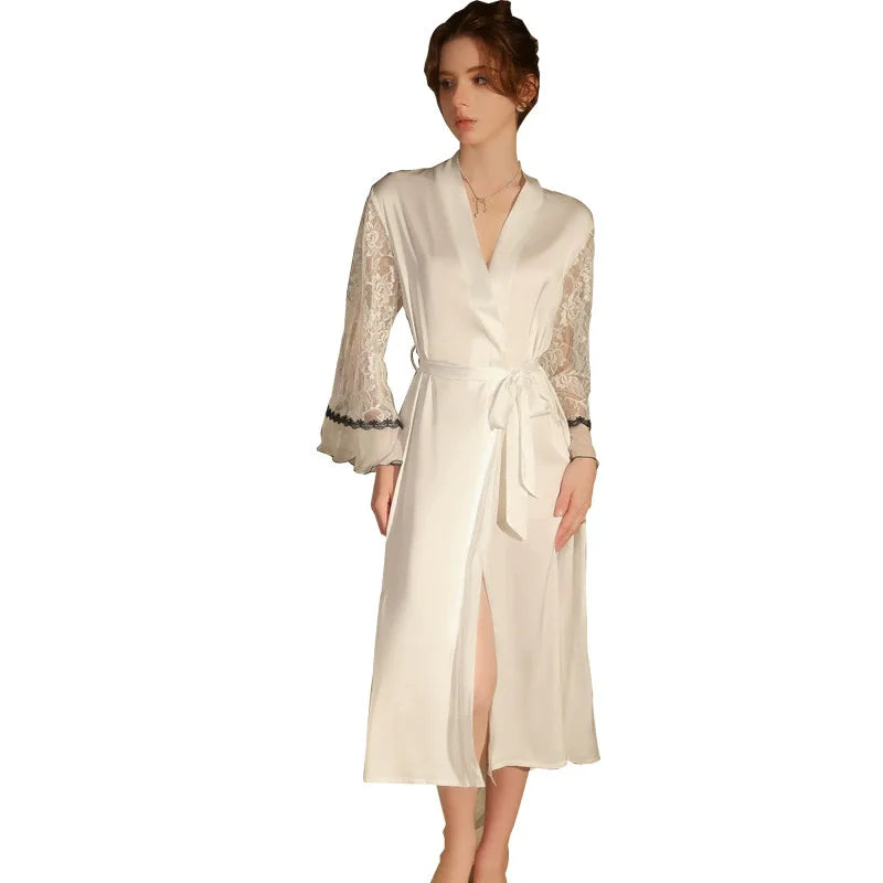 Robe Bride Wedding Party Dress 2025 New Women Satin Lingerie Mariage Kimono Mesh Panel Satin Long Vestidos De Novia