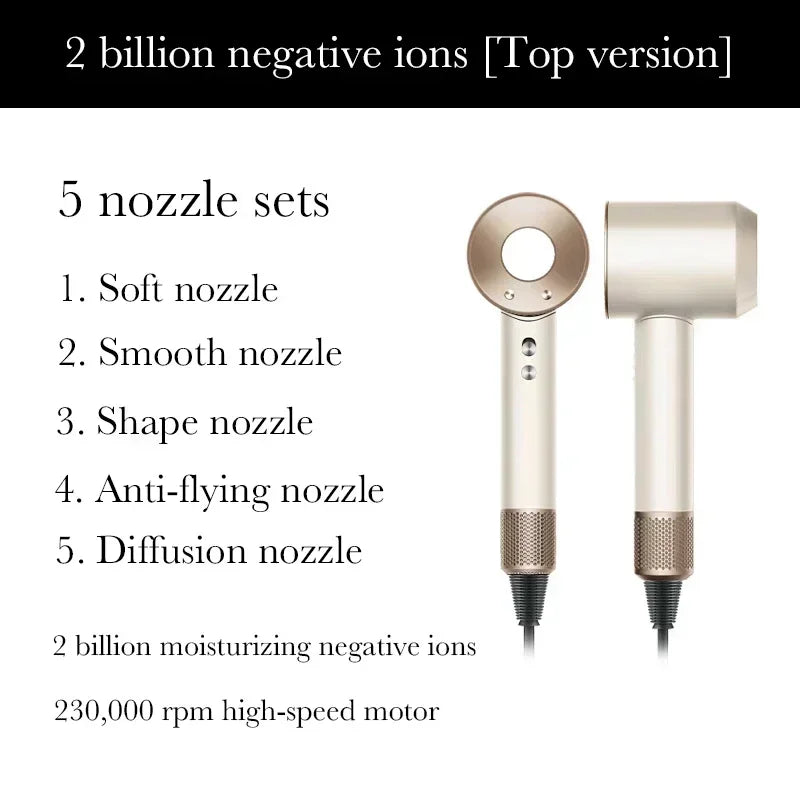 2025 Super Hair Dryer 220V Leafless Hair Dryer Personal Hair Care Styling Negative Ion Tool Schedule Negative Ion Electric Dryer