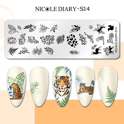 NICOLE DIARY Rose Flower Nail Stamping Plates Image Template Valentine's day Love Heart Printing Stencil Nail Art Manicure Tools