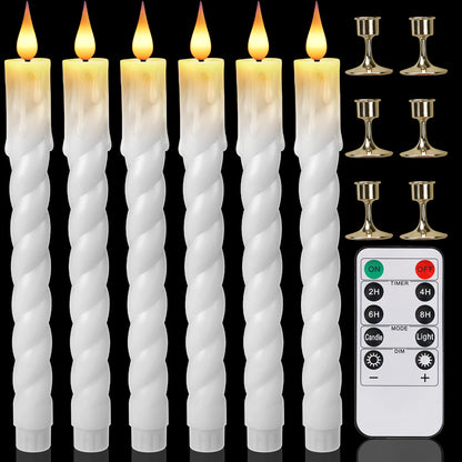 Lot de 6 ou 12 bougies coniques ivoire sans flamme à LED, effet scintillant, avec télécommande, mèche 3D, fonctionne sur piles, décoration de Noël, fenêtre ou mariage
