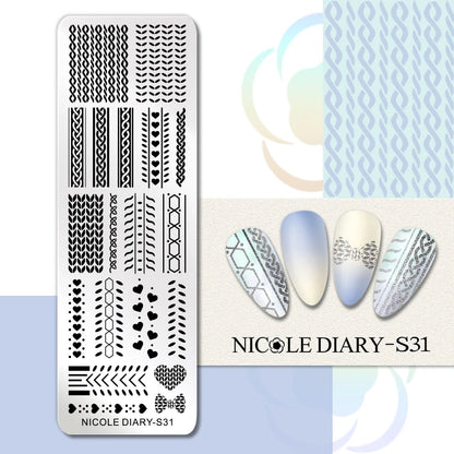 NICOLE DIARY Rose Flower Nail Stamping Plates Image Template Valentine's day Love Heart Printing Stencil Nail Art Manicure Tools