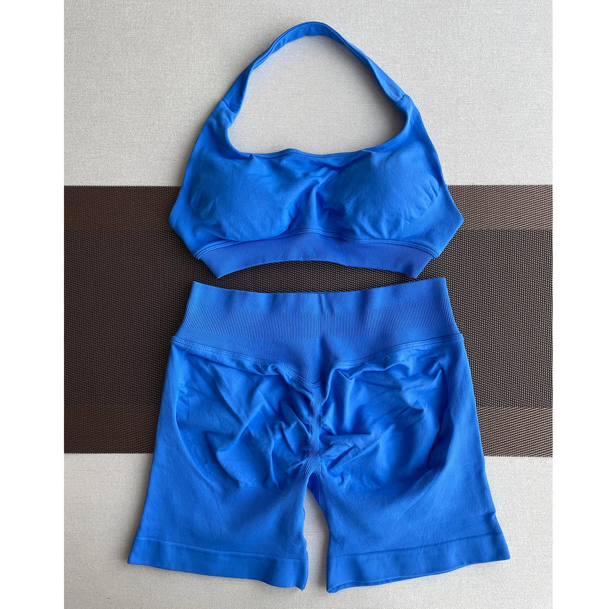 2 Pieces Yoga Gym Set Women Seamless Strappy Yoga Bra High Waist Workout Scrunch Shorts Sports Set Fitness Clothes Sportswear