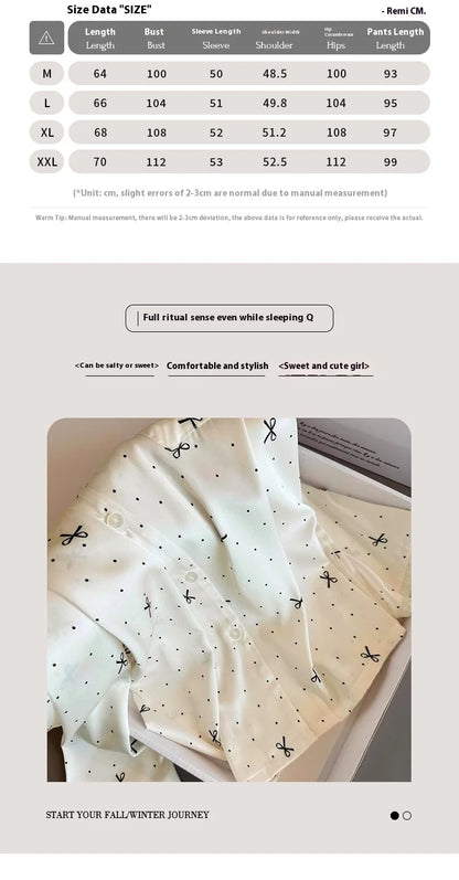 French-Inspired Chic, High-Fashion Aesthetic Instagram-Worthy Bow-Adorned Ice-Silk Lace-Trimmed Long-Sleeved Trouser Pyjamas