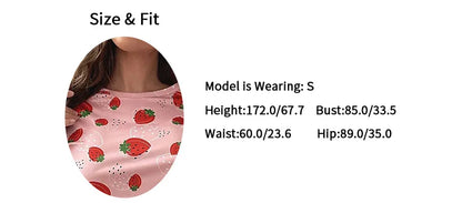 Pajamas Set for Women Breathable Strawberry Print Sleepwear Comfy Short Sleeve Top and Shorts Pyjama Home Loungewear for Ladies