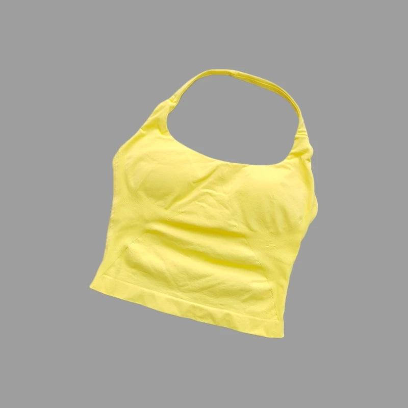Seamless Halter Neck Yoga Tank Tops for Women Built-in Bra Padded Gym Top Sleeveless Shirt Fitted Backless Workout Clothes