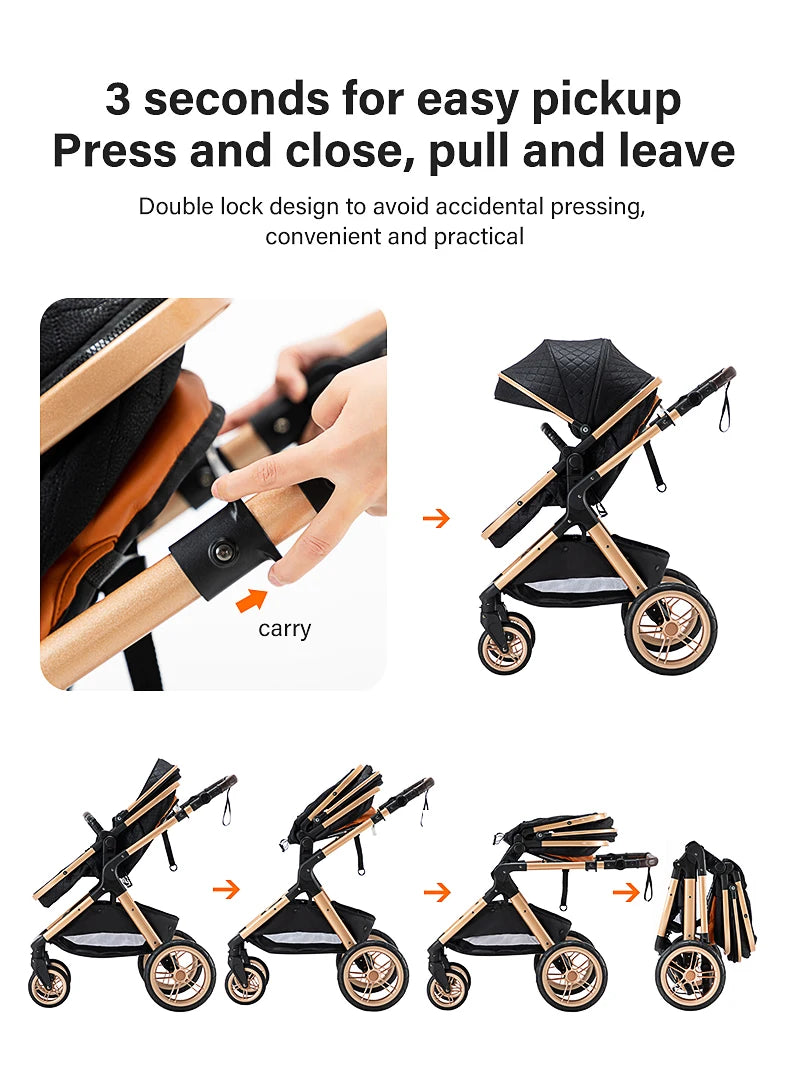 Newest Baby Stroller 3 in1 Multifunctional Stroller Easy Folding Travel Portable Baby Carriage Safety Seat EU Standard