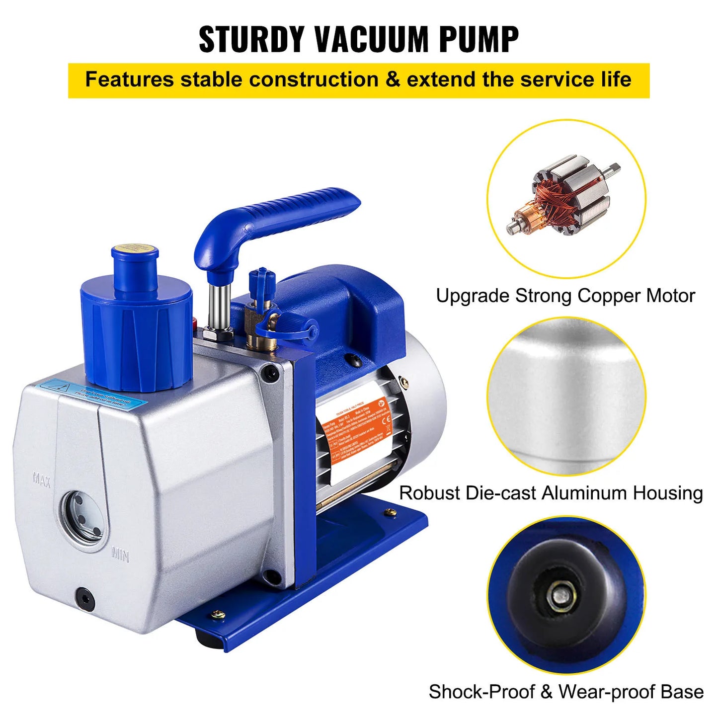 SucceBuy Vacuum Pump 7 CFM 1/3 HP Single Stage for R12 R22 R134a R410a Systems 5PA Vacuum Refrigerant  for Automobile Reparation