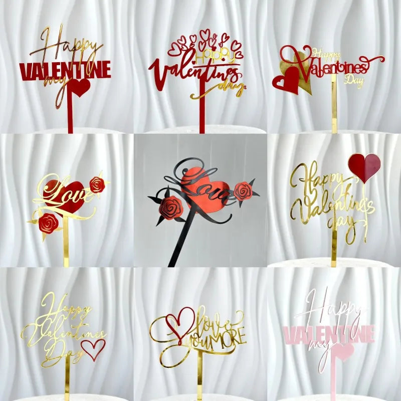 INS 14 Style Happy Valentine's Day Acrylic Cake Toppers Red Love Valentine's Day Cake Topper for  Valentine's Day Party Gifts