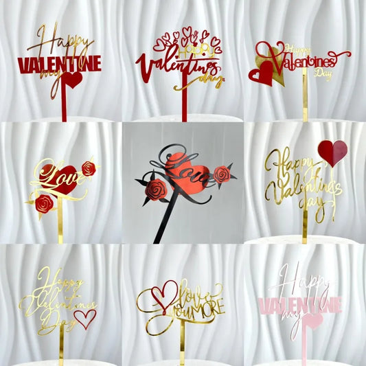 INS 14 Style Happy Valentine's Day Acrylic Cake Toppers Red Love Valentine's Day Cake Topper for  Valentine's Day Party Gifts