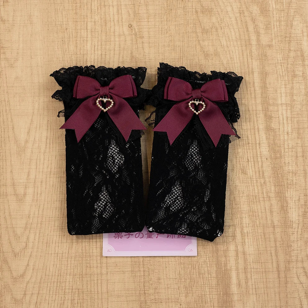 JK Lolita Lace Stockings Bow Knot Sweet Socks Female Long Stocking Teen Uniform Calf Socks Student Cute JK Socks