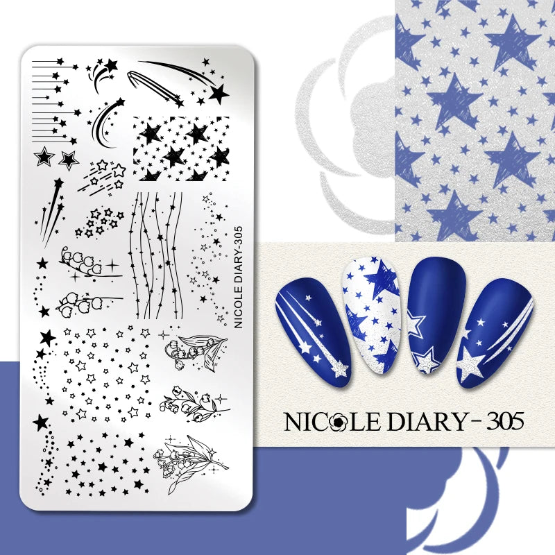 NICOLE DIARY Rose Flower Nail Stamping Plates Image Template Valentine's day Love Heart Printing Stencil Nail Art Manicure Tools