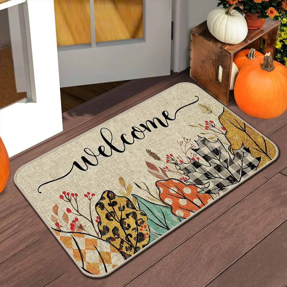 Tapis de porte VIKAMA Halloween Automne Tapis de bienvenue Thanksgiving Tapis antidérapant intérieur/extérieur Décoration intérieure