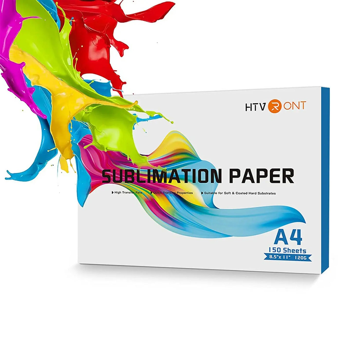 Papier de sublimation HTVRONT 150 feuilles, format A4 (US), 21,6 x 27,9 cm, pour imprimante jet d'encre, impression sur vêtements et t-shirts, 120 g/m².