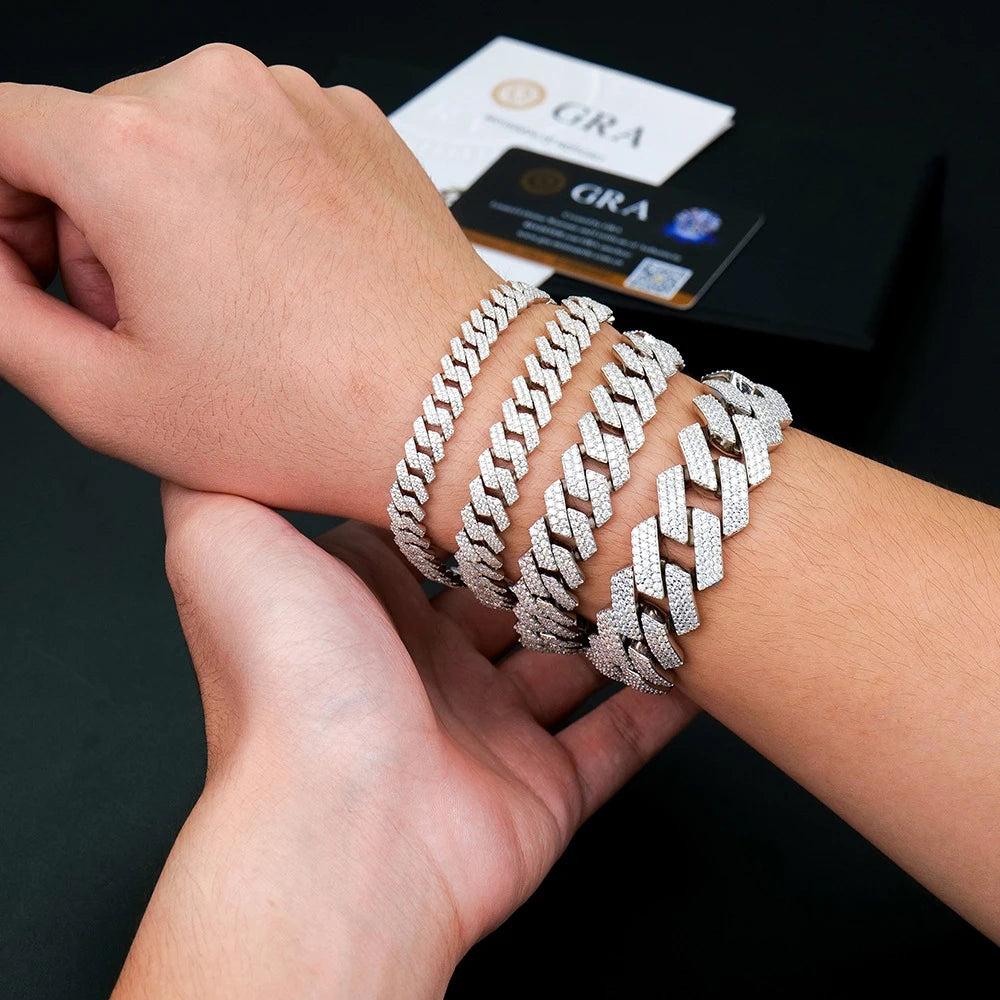 Bracelet cubain KNOBSPIN GRA certifié D VVS1 en moissanite, 8 mm/10 mm/12 mm/14 mm, en argent sterling s925, pour femme et homme.