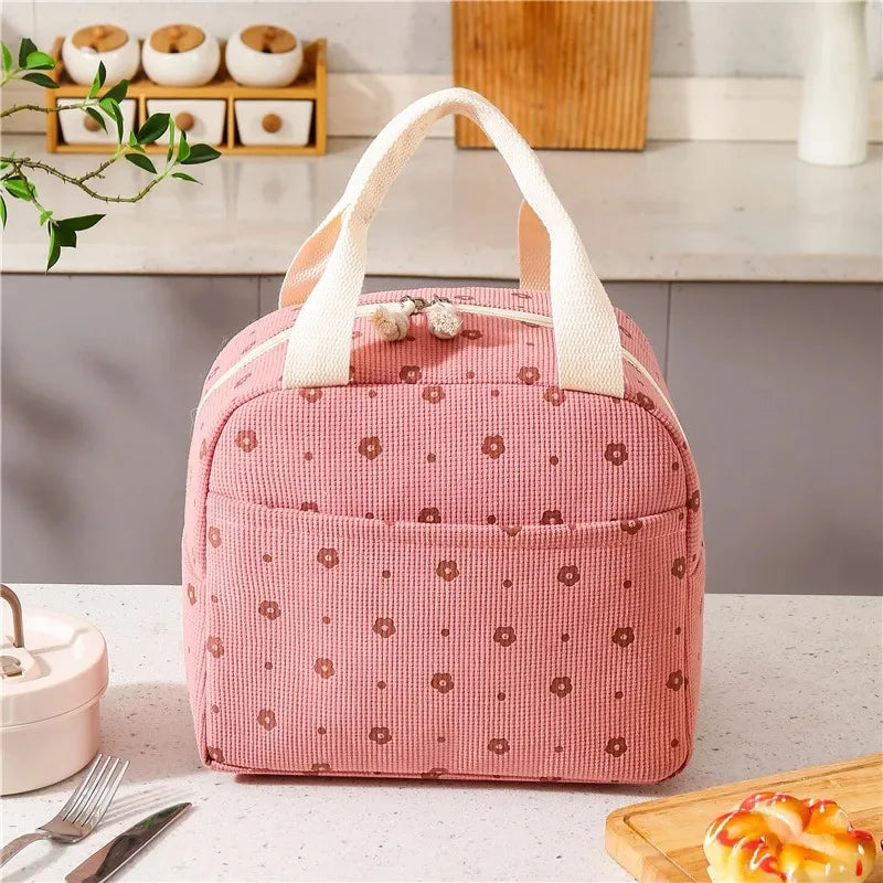 Sac à lunch isotherme en velours côtelé personnalisé avec nom, idéal pour l'école, les pique-niques et comme sac de rangement pour les aliments.