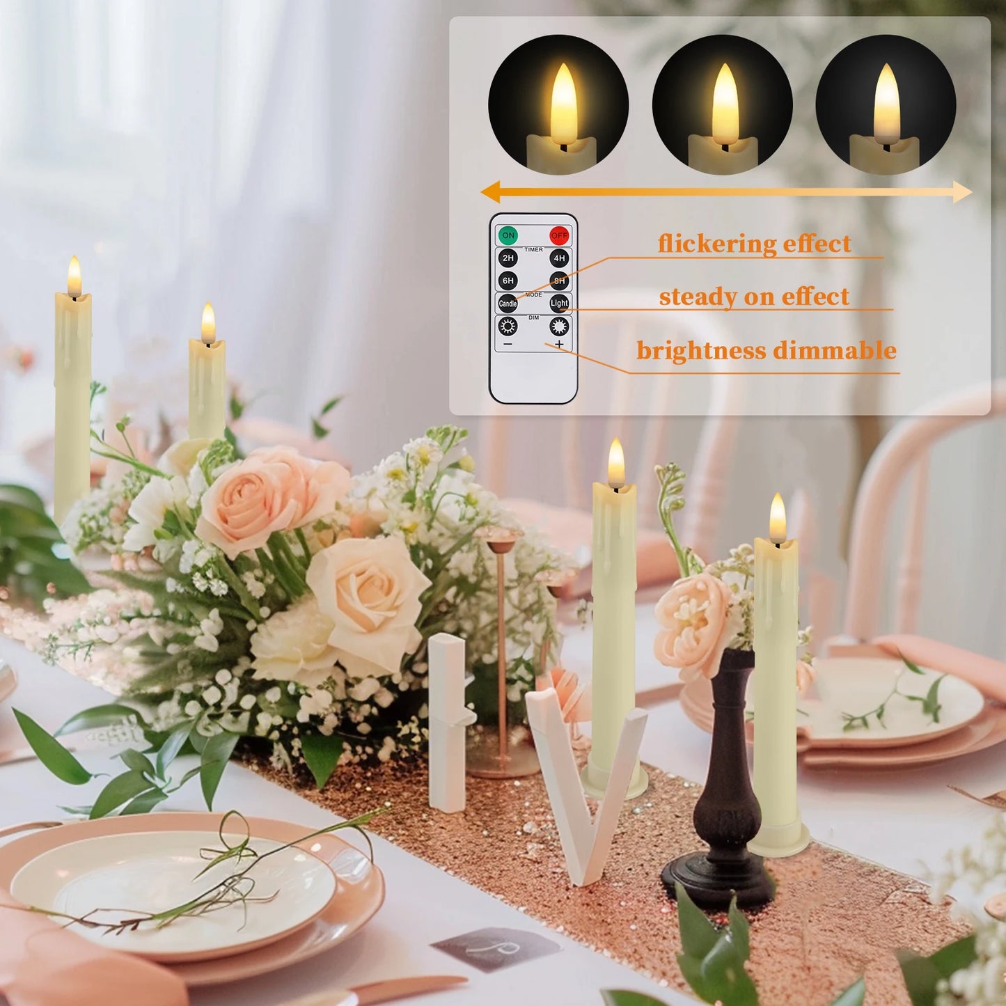 Pack of 6 Remote Control LED Decorative Candle Light Battery Operated Flameless Electronic Home Party Wedding Candle With Timer