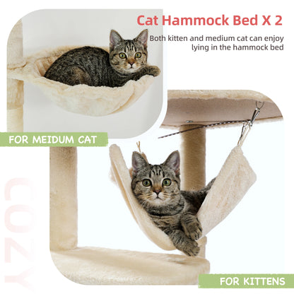Floor to Ceiling Cat Tree Adjustable Cat Tower Tall Kitty Climbing Play House with Scratching Posts Cozy Condo Perches Hammock