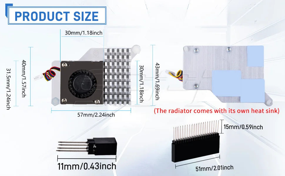 52Pi M.2 NVME M-key & PoE+ Hat & Active Cooler Kit For Raspberry Pi 5 Support SSD: 2230/2242/2260/2280