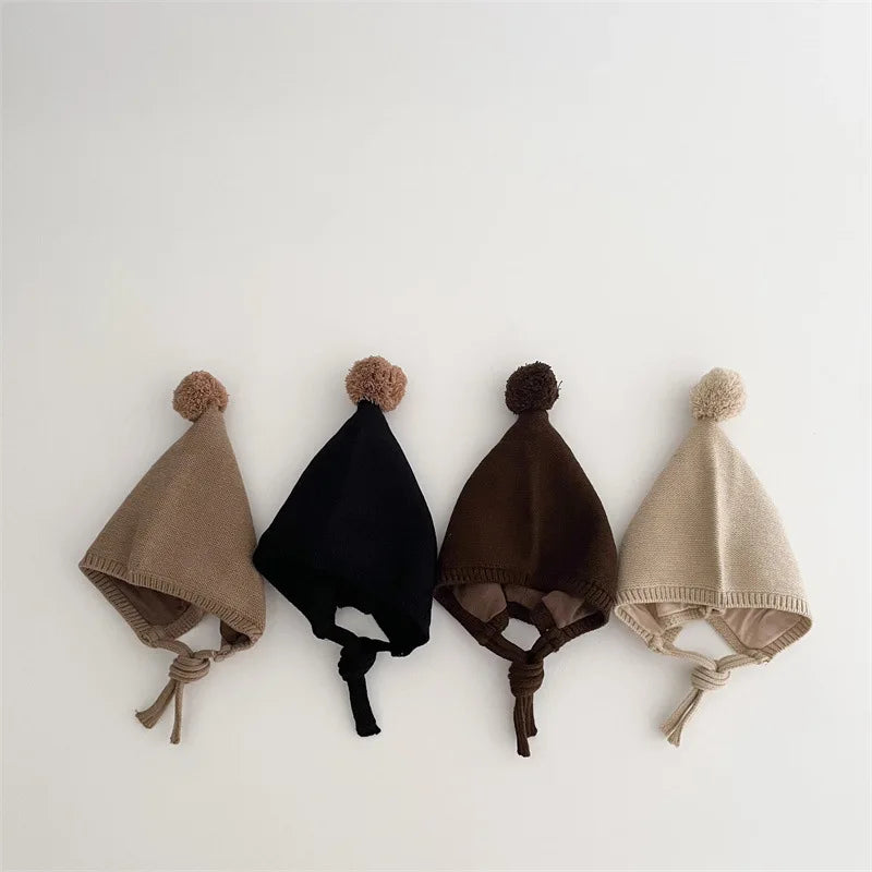 Winter Pompom Baby Hat Cute Cartoon Newborn Knitted Cap Autumn Warm Woolen Kids Boy Girl Ear Protection Hats