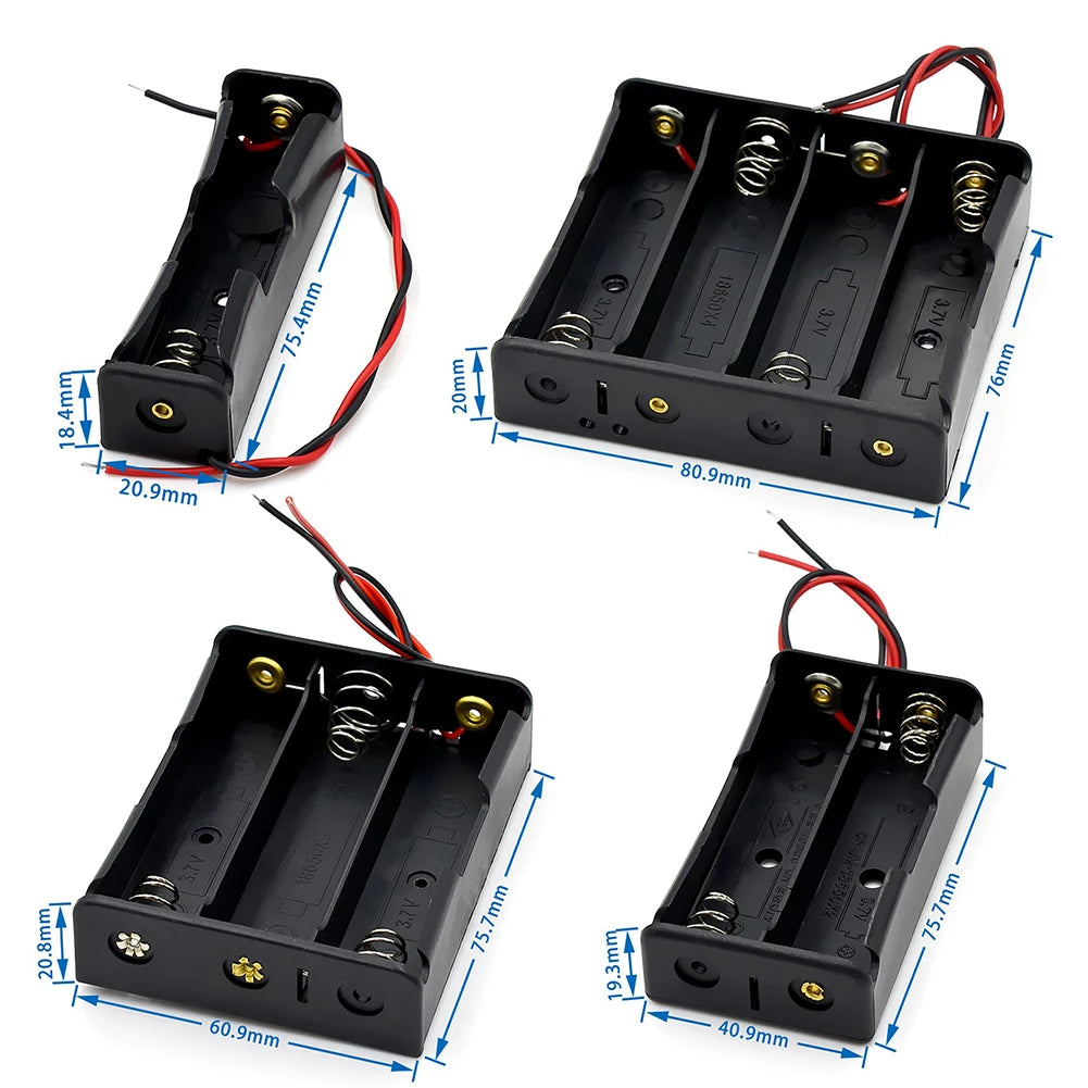 1 2 3 4 Slot DIY Batteries Clip Holder Container Plastic 18650 Holder Box with Wire Lead Black for 18650 3.7V Battery