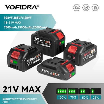 YOFIDRA 928VF 22500mAh Rechargeable Lithium Ion Battery 388VF 15000mAh 128VF Li-ion Battery For Electric Work Power Tool