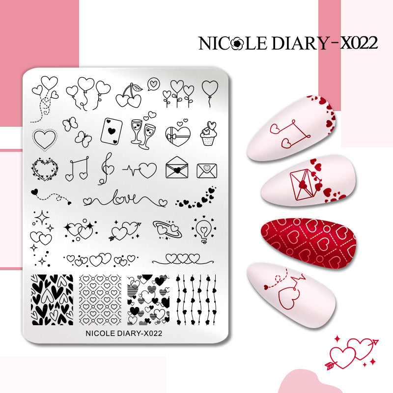 NICOLE DIARY Rose Flower Nail Stamping Plates Image Template Valentine's day Love Heart Printing Stencil Nail Art Manicure Tools