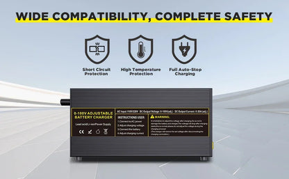 0-100V25A Lifepo4 Charger 24V48V64V72V Fast Charger Lithium Battery Charger 14.6V 100A 60A Battery Adapter Adjustable voltage