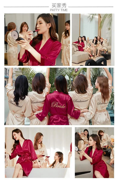 Bride Bridesmaid Wedding Robe Embroidery Kimono Bathrobe Gown Nightgown Casual Satin Short Women Sexy Nightwear Sleepwear