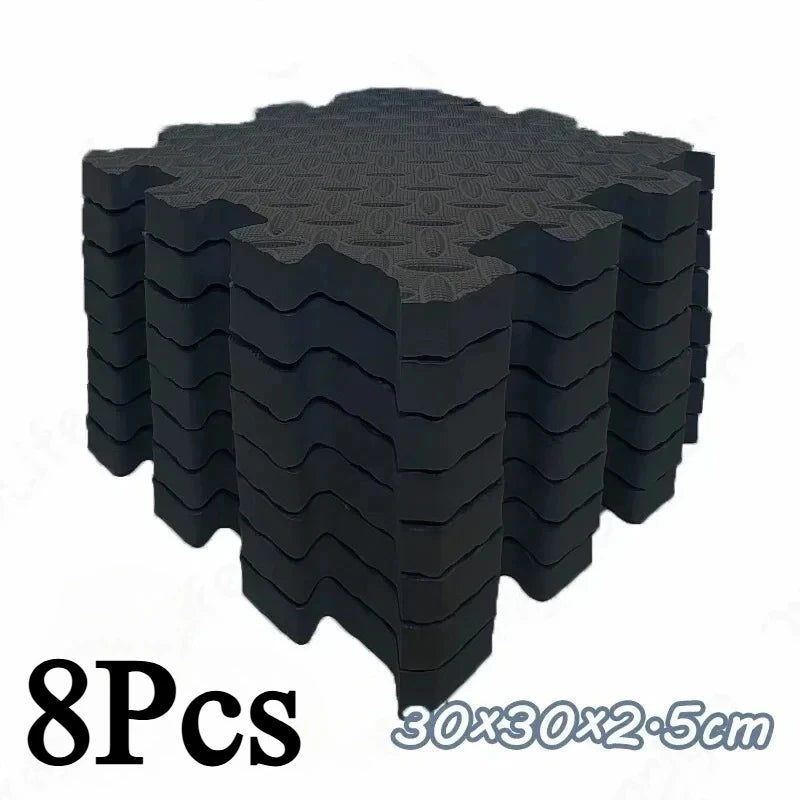 Tapis de gym emboîtable en 8 pièces, 2,5 cm d'épaisseur, antidérapant, absorbant les chocs, lavable, idéal pour le yoga, les salles de sport, les salons, les garages, etc.