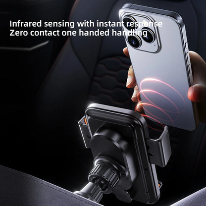 Car Phone Charger Phone Holder 15W Wireless & Wired Charger Auto Sensing One-Touch Release and Rotation Qi FCC ROHS Certified