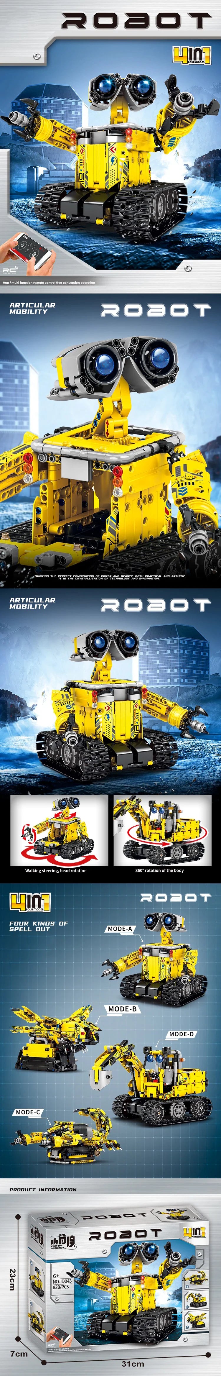 828PCS MOC Cartoon Movie Wall-E Robot Building Blocks City Technical RC Car Robot Model Bricks Assembel Toys for Children Gift