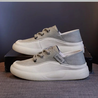 Koznoy 3.5cm Cow Genuine Leather Women Flats Fall Vulcanize Chunky Sneaker Loafer High Brand Platform Slippers Autumn Shoes