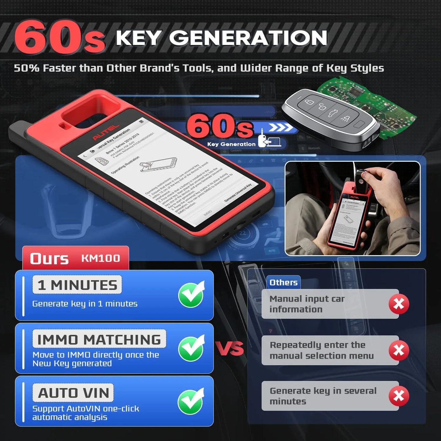 Autel MaxiIM KM100 Key Fob Programming Immobilizer Tool 2PCS Autel IKEY 60s Key Generation IMMO Key Learning on 99% Car KM100X