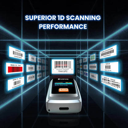 Scanner de codes-barres EYOYO Bluetooth QR 2D 1D avec écran LED, lecteur de codes-barres laser sans fil pour paiements mobiles iOS, Android et Windows.