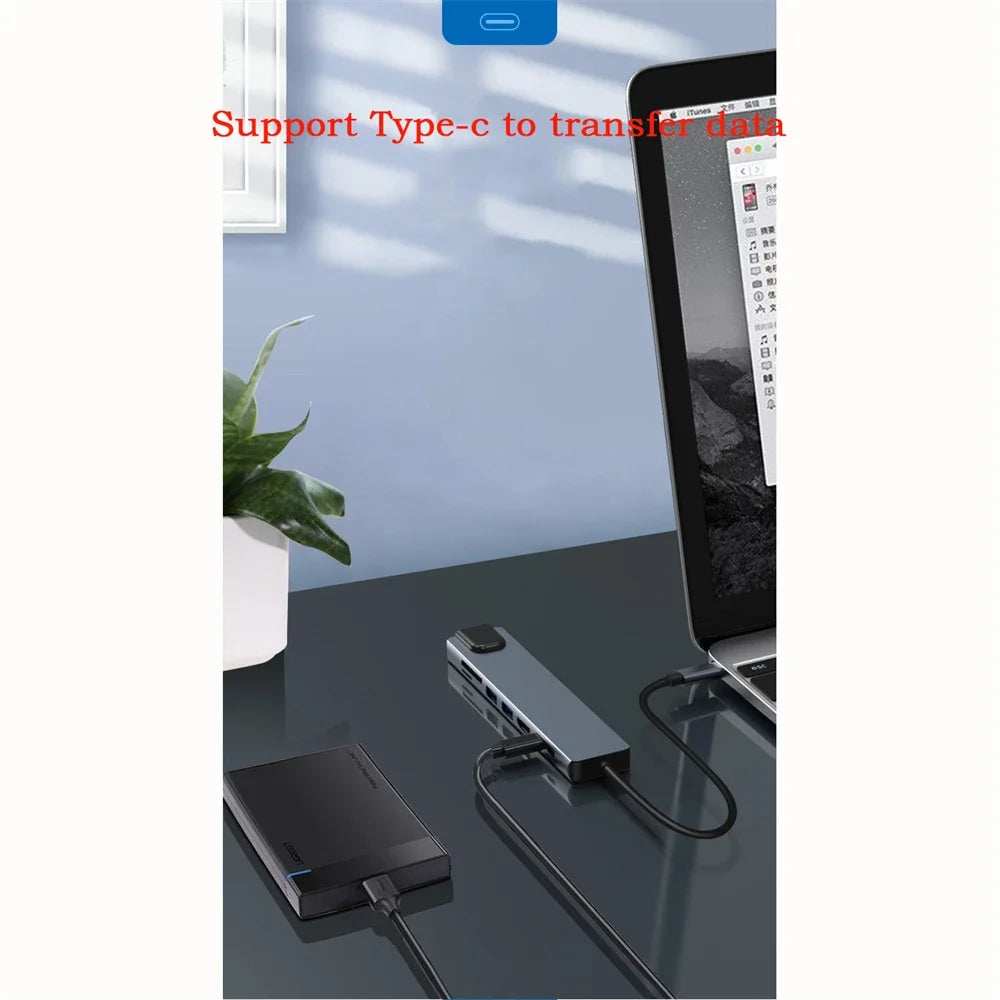 8 In 1 USB C Hub with RJ45 SD/TF Card Reader Type C 3.1 To 4K HD Adapter  PD Fast Charge for MacBook Notebook Laptop Computer