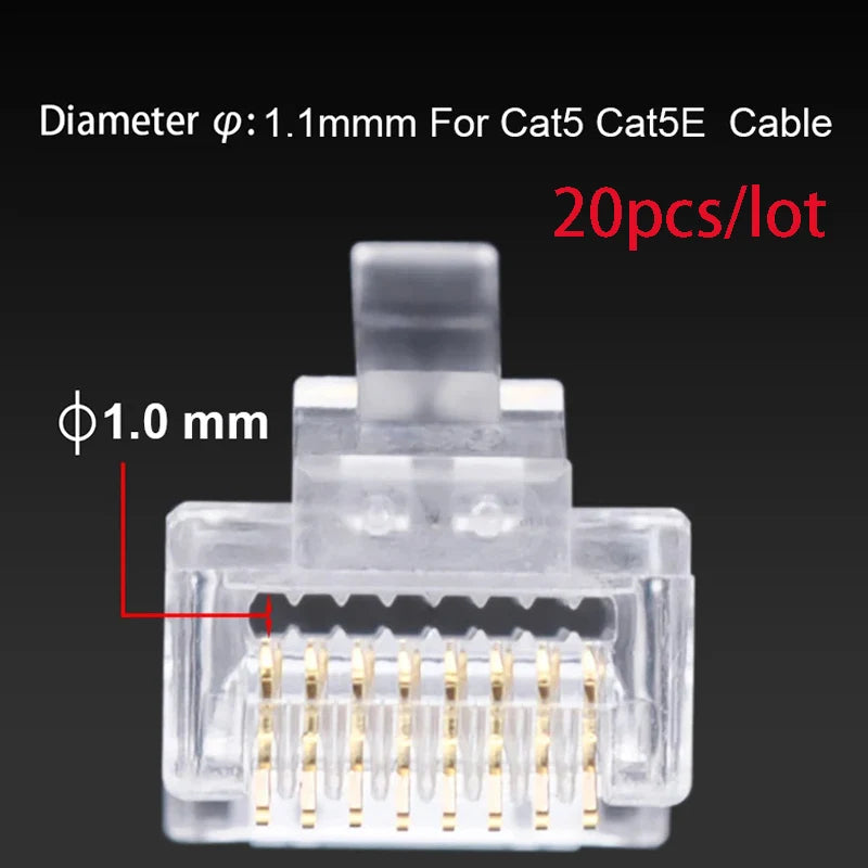 OULLX 6U RJ45 Connector Cat6 Jack FTP Gold Plated Pass Through Ethernet Cables Network RJ-45 Plug Cat5 Cat5e STP Shielded
