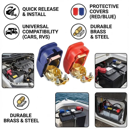 1 Pair Car Battery Terminal Connectors, Battery Quick Release Connectors Positive & Negative Quick Release Clamps Top Post Clips