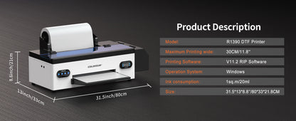 Colorsun A3+R1390 DTF Printer T-shirt Transfer Printing Machine Impresora a3 dtf Printers For T-Shirt Hoodies Bags Sweatshirt