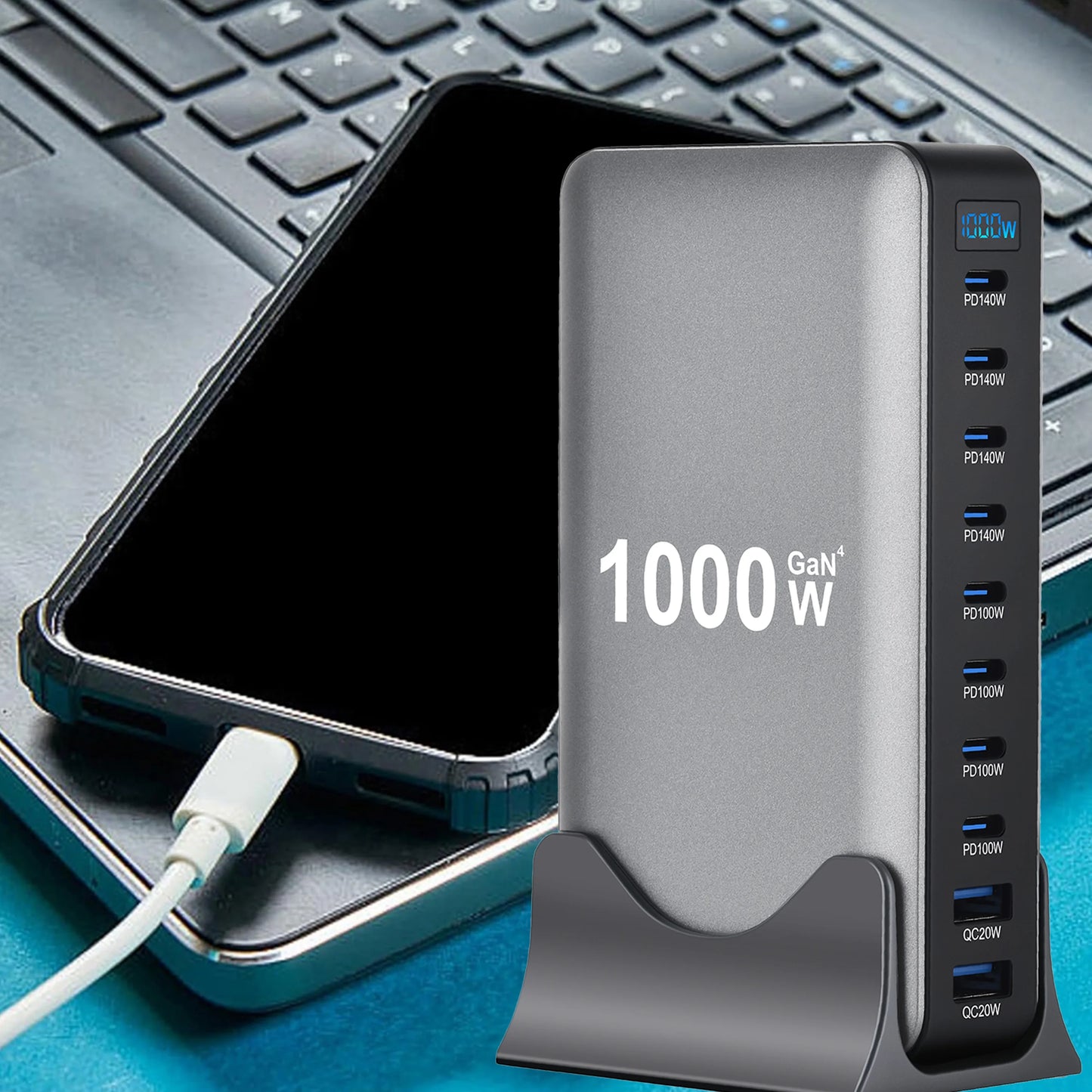 Nouveau chargeur rapide de bureau 10 ports GaN USB Type C PD3.1 PPS 1000 W pour tablettes et téléphones portables (dropshipping)