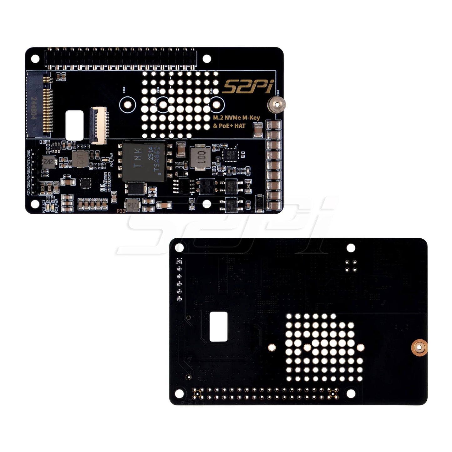 52Pi M.2 NVME M-key & PoE+ Hat & Active Cooler Kit For Raspberry Pi 5 Support SSD: 2230/2242/2260/2280