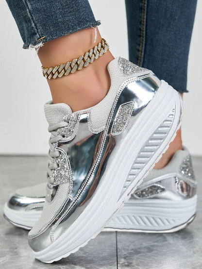 Women's flat mesh sports shoes spring and autumn new lace-up breathable comfortable fashion fitness women's shoes