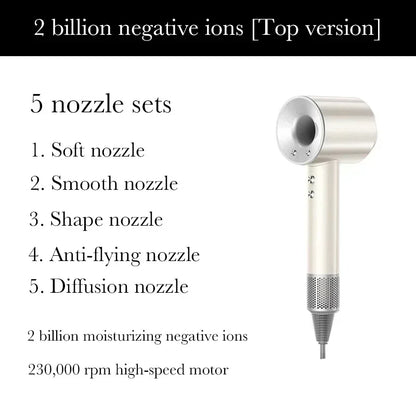 2025 Super Hair Dryer 220V Leafless Hair Dryer Personal Hair Care Styling Negative Ion Tool Schedule Negative Ion Electric Dryer