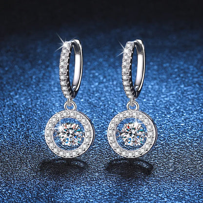 Boucles d'oreilles pendantes en moissanite 1 carat pour femme, motif cœur battant, en argent sterling 925 plaqué or blanc.