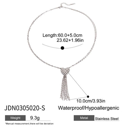 Zora Minimalist Style Silver-Plate Stainless Steel Heart Pendant Splicing Tassels Necklace Waterproof Women's Unique Jewelry
