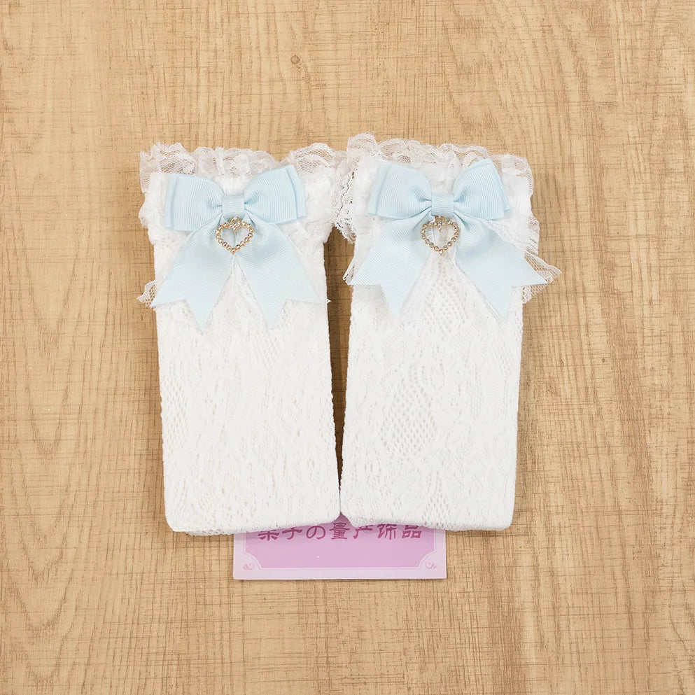 JK Lolita Lace Stockings Bow Knot Sweet Socks Female Long Stocking Teen Uniform Calf Socks Student Cute JK Socks